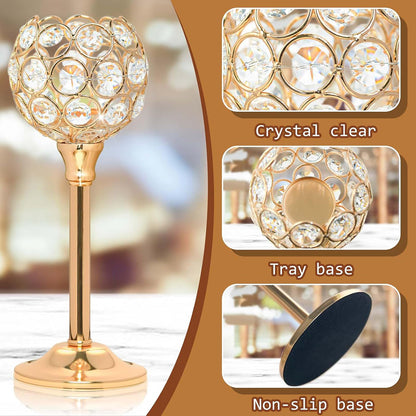 3 Pcs Crystal Candle Holders Metal Base Wedding Dinner Decor Set