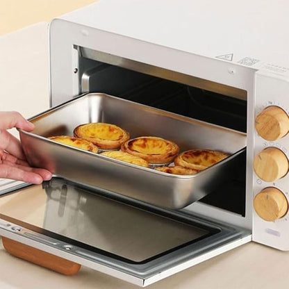 2PCS Stainless Steel Square Food Tray With Lid Rectangular Storage Box Plate AU