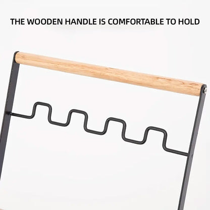 Outdoor Portable Wooden Handle Folding Garbage Rack Garbage Bag Rack Household Kitchen Picnic Barbecue Plastic Bag Holder
