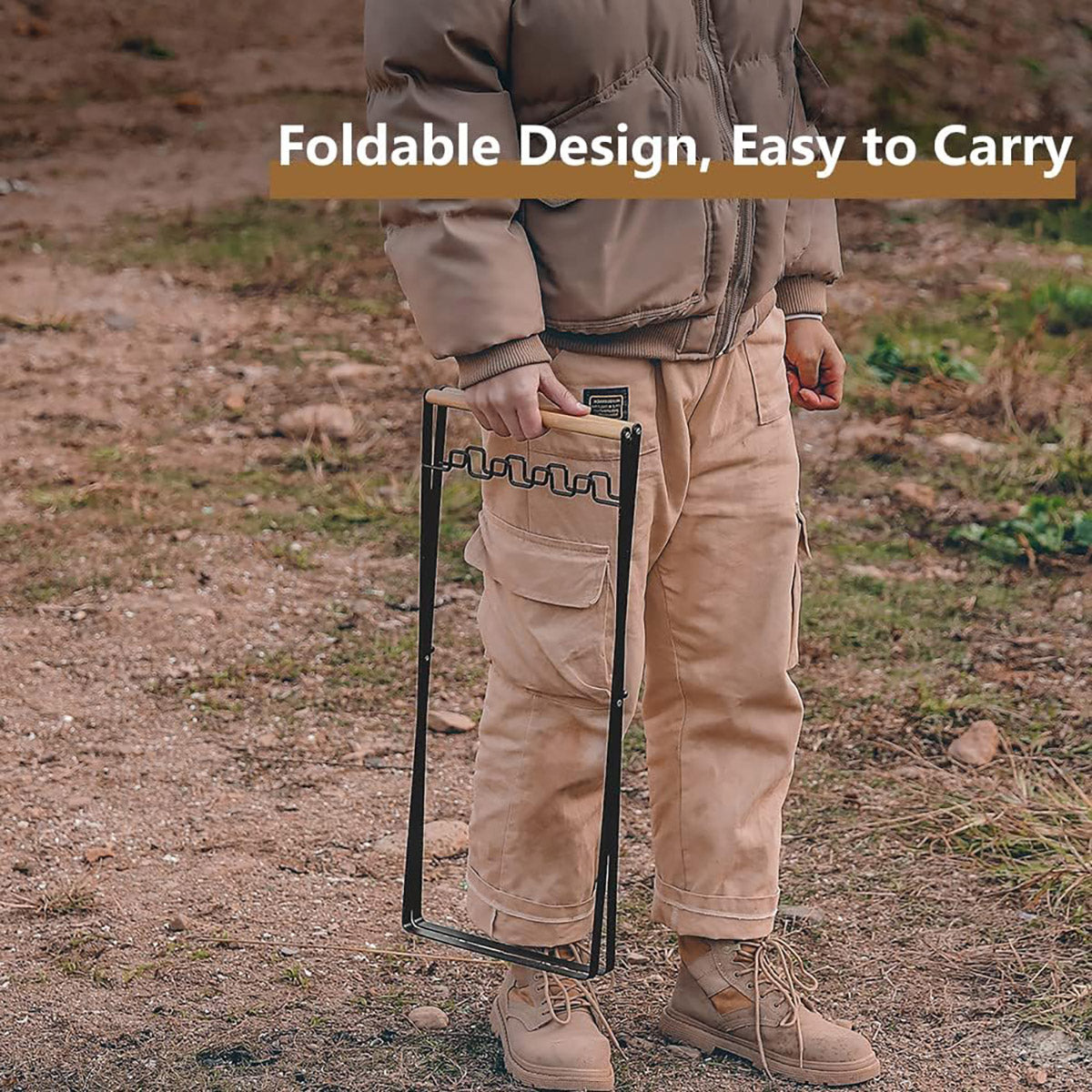 Outdoor Portable Wooden Handle Folding Garbage Rack Garbage Bag Rack Household Kitchen Picnic Barbecue Plastic Bag Holder
