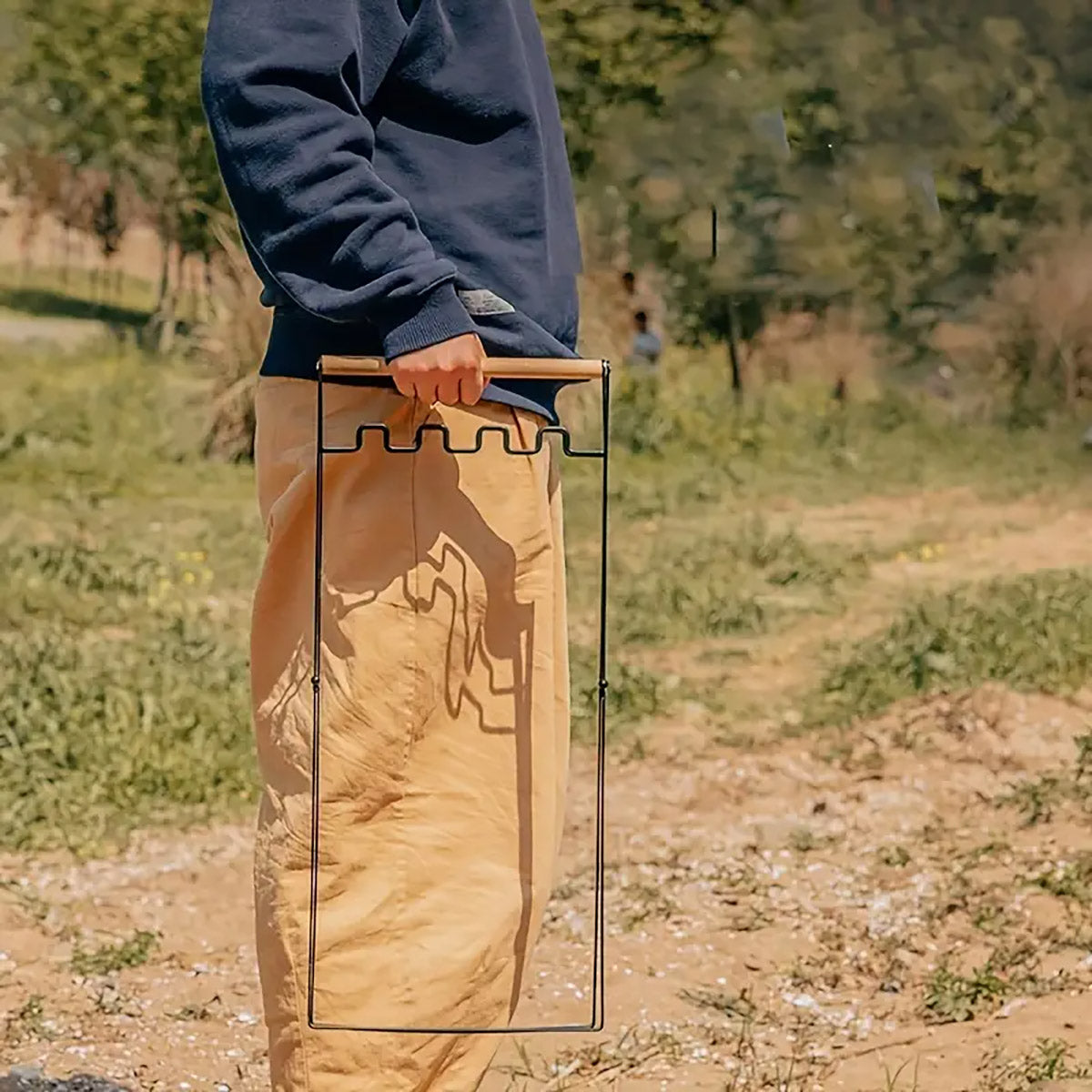 Outdoor Portable Wooden Handle Folding Garbage Rack Garbage Bag Rack Household Kitchen Picnic Barbecue Plastic Bag Holder