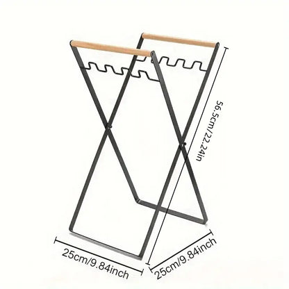 Outdoor Portable Wooden Handle Folding Garbage Rack Garbage Bag Rack Household Kitchen Picnic Barbecue Plastic Bag Holder