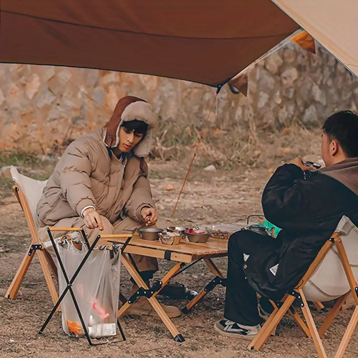 Outdoor Portable Wooden Handle Folding Garbage Rack Garbage Bag Rack Household Kitchen Picnic Barbecue Plastic Bag Holder