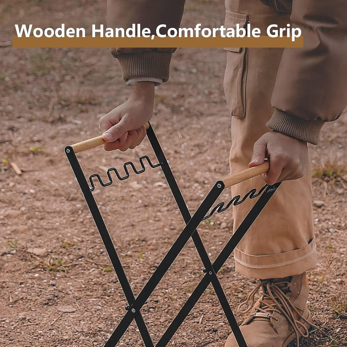 Outdoor Portable Wooden Handle Folding Garbage Rack Garbage Bag Rack Household Kitchen Picnic Barbecue Plastic Bag Holder