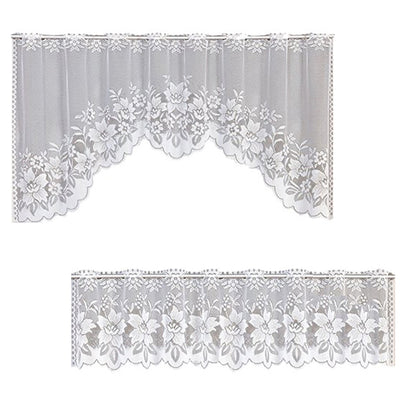 2PCS/Set White Lace Kitchen Home Window Cafe Curtain w Scallope Edge 160cm Wide