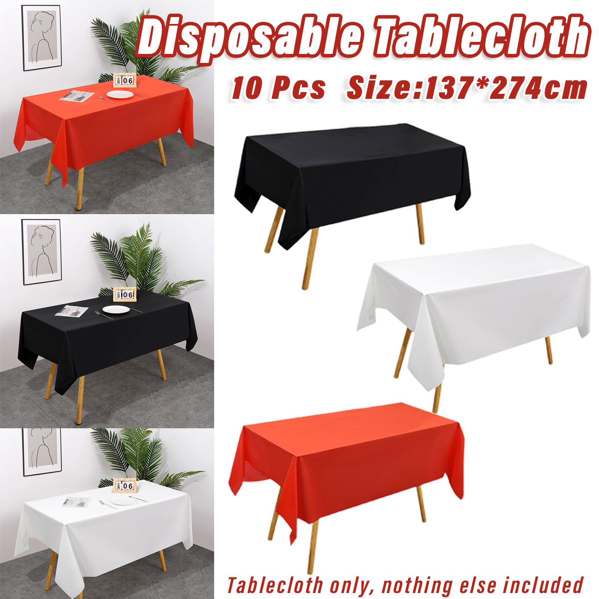 10pcs PEVA Rectangle Tablecloths Solid Colour Waterproof Party Table Covers AU