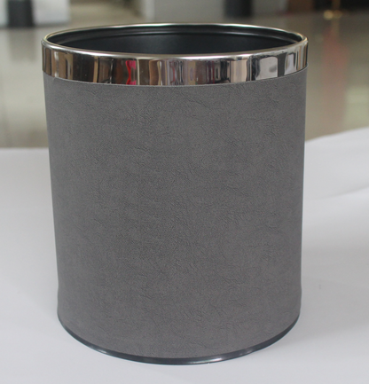 Leather Wastebasket with Metal Lining for Hotel and Office