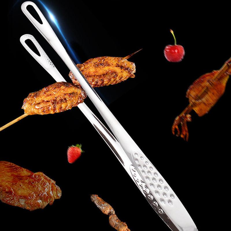 24/28cm Stainless Steel Straight Grill Tongs for Kitchen BBQ Buffet