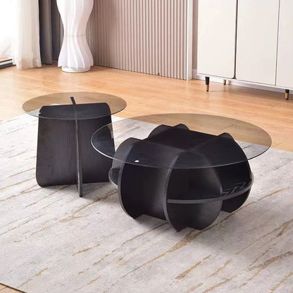 1/2pcs Modern Round Glass Coffee Table Home Side Table Living Room Furniture Set