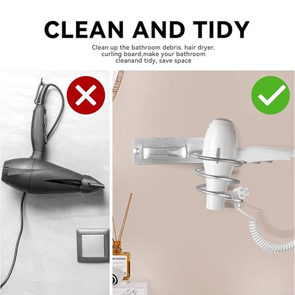 Wall Mounted Hair Dryer Holder Bathroom Storage Rack Curling Iron Organizer AU