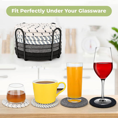 8pcs Woven Cotton Rope Coaster Set With Storage Rack for Coffee Tea