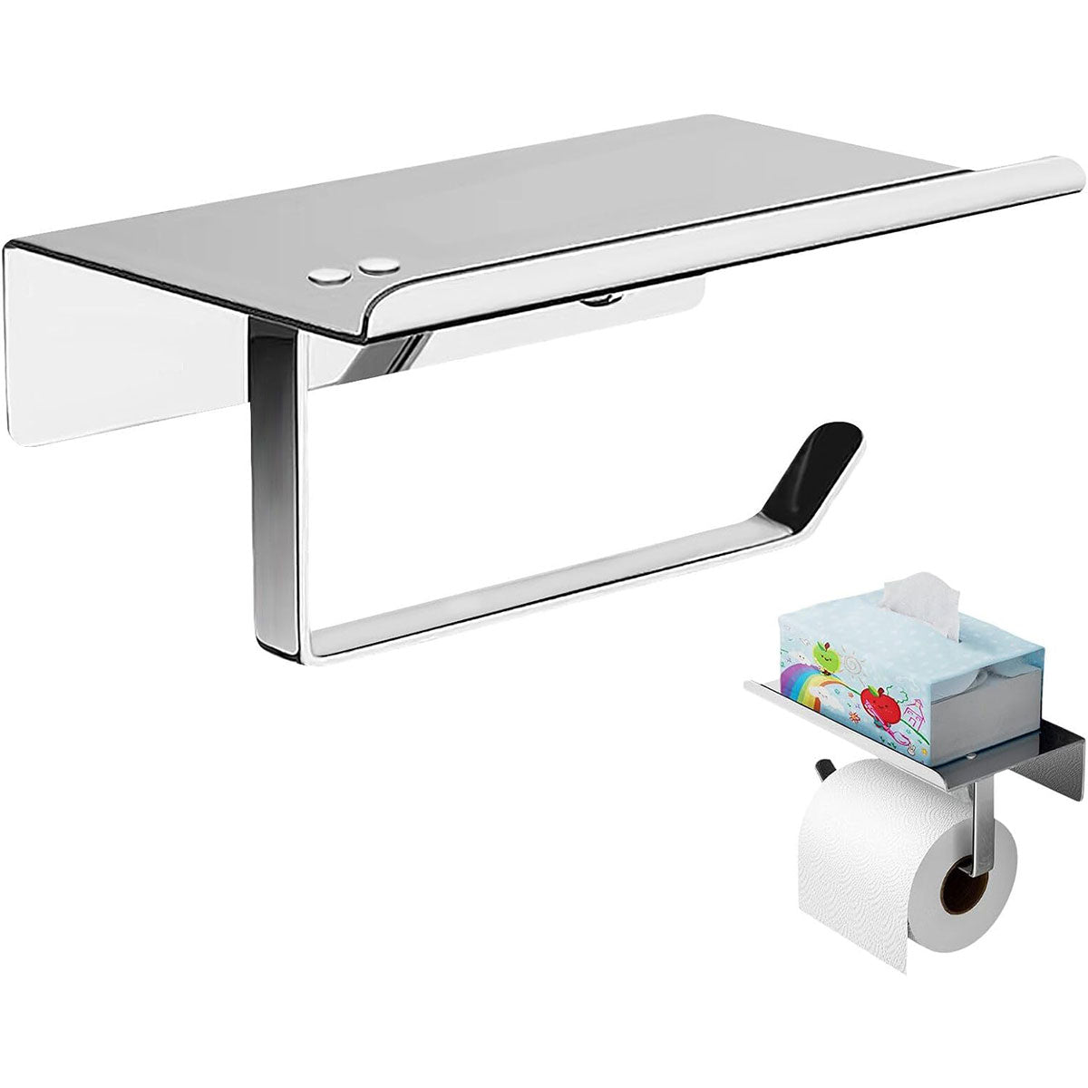 304 Stainless Steel Toilet Paper Holder Non-perforated Roll with Phone Rack AU