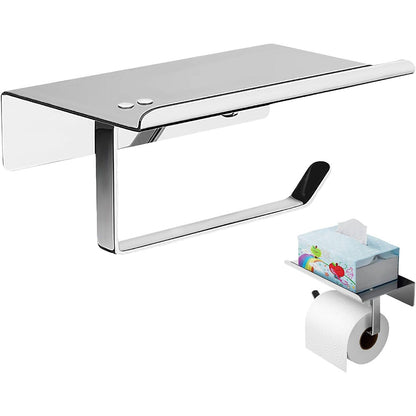 304 Stainless Steel Toilet Paper Holder Non-perforated Roll with Phone Rack AU
