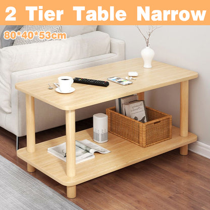 Two-Tier Mini Side Table Wood Grain Compact Storage