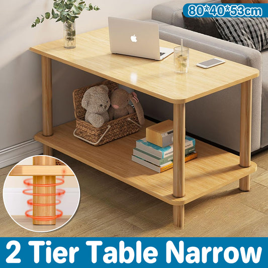 Two-Tier Mini Side Table Wood Grain Compact Storage
