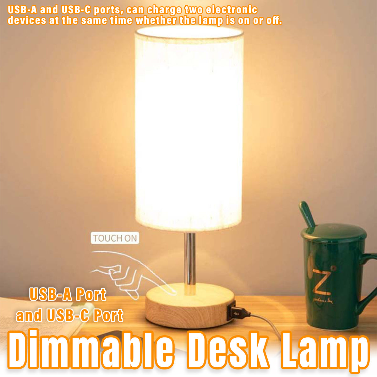 3-Speed Dimmable Bedside Table Lamp Touch Control Modern Nightstand Light AU