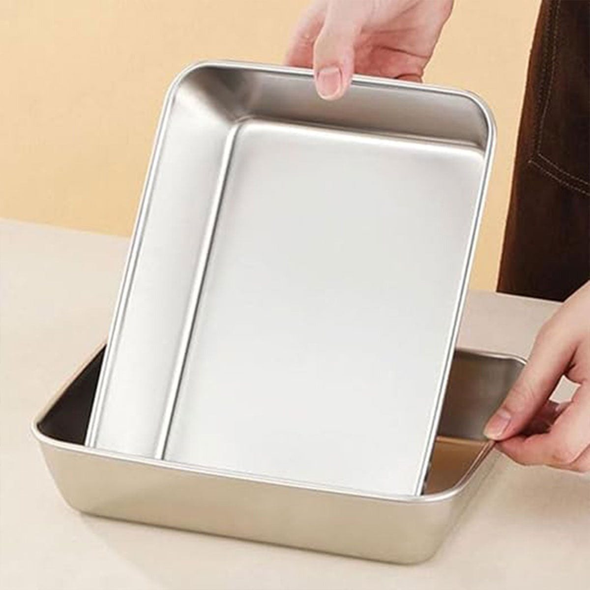 2PCS Stainless Steel Square Food Tray With Lid Rectangular Storage Box Plate AU