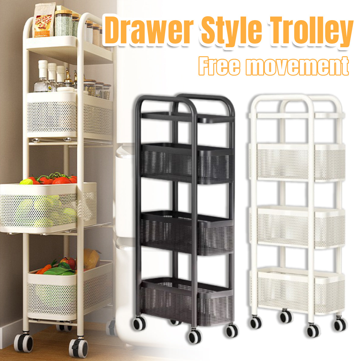Multi Shelf Bathroom Storage Trolley Organizer with Pull Out Drawer Unit Stand