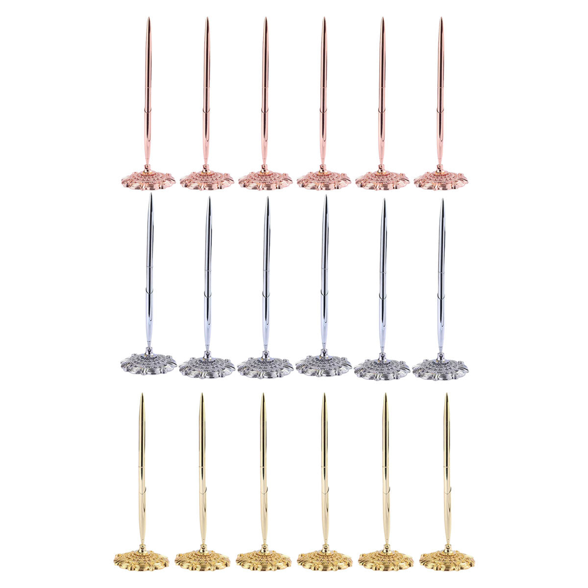 6pcs Black Ballpoint Pen Set Plum Blossom Base Office Desk Signature Writing Pen