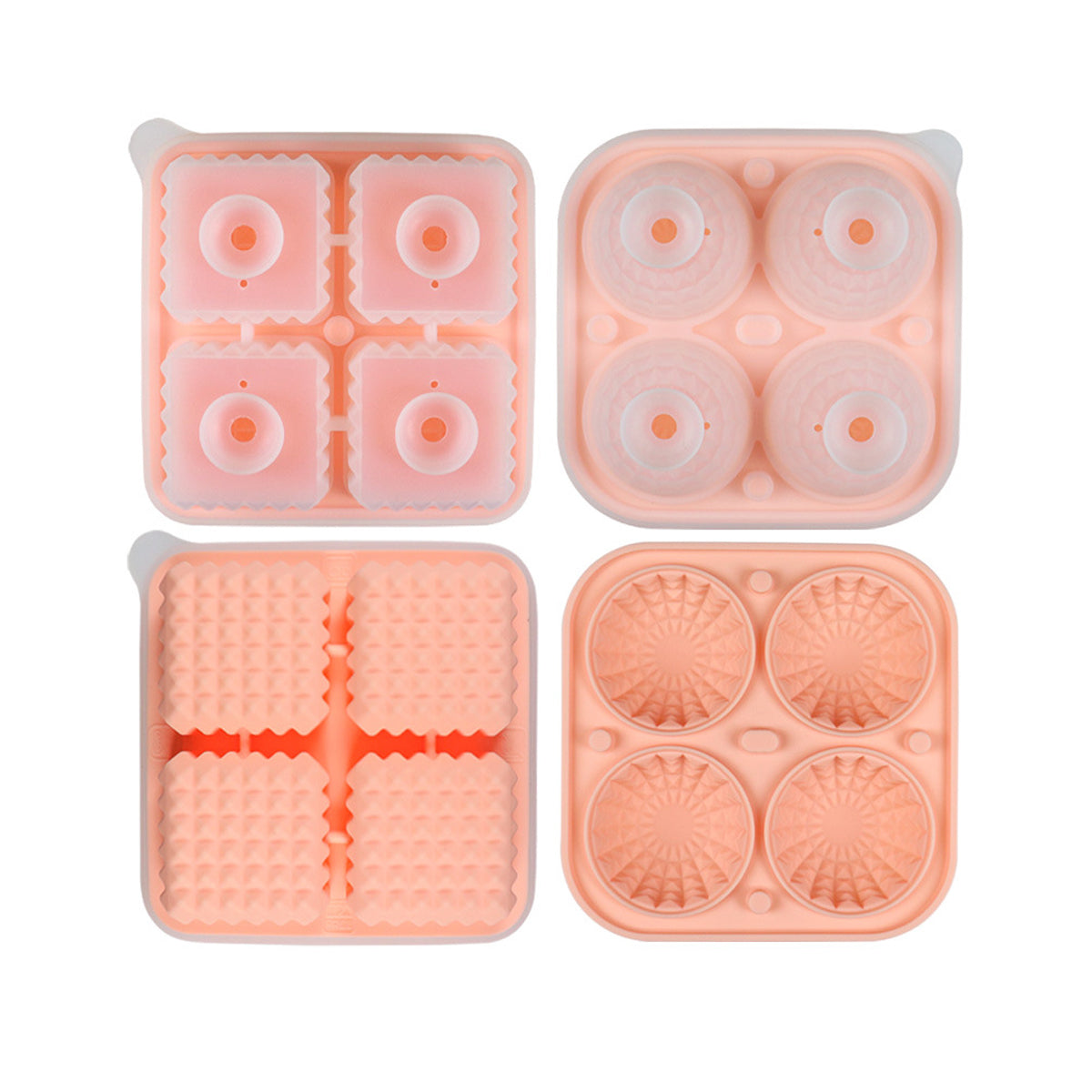 2pcs Silicone Ice Cube Tray Round and Square Ball Mold Set