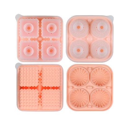 2pcs Silicone Ice Cube Tray Round and Square Ball Mold Set