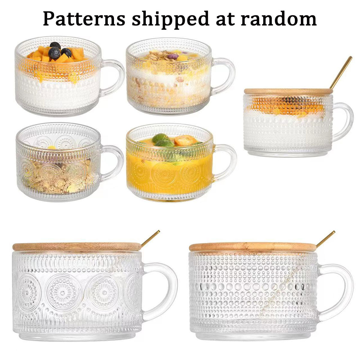 4PCS Vintage Embossed Glass Coffee Cups 14oz with Lid and Spoon for Tea Milk AU