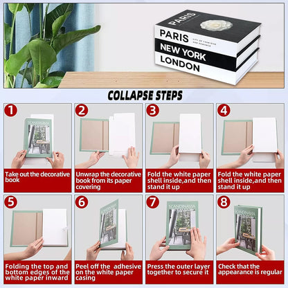 3 Pcs Modern Decorative Foldable Faux Books Set City Theme