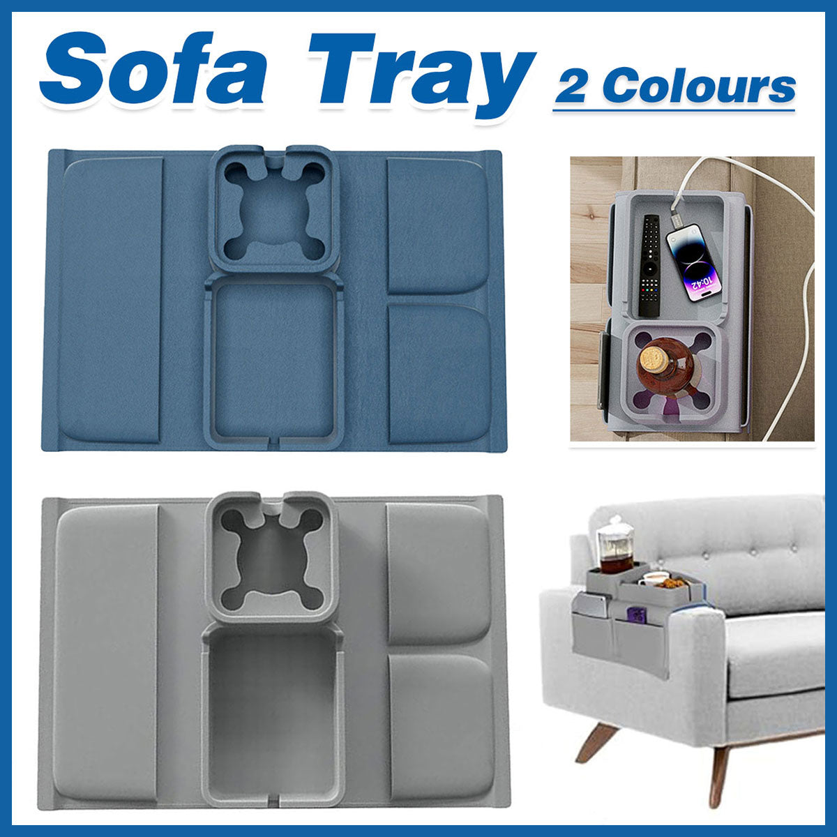 Sofa Armrest Tray Silicone Couch Side Organizer Cup Holder