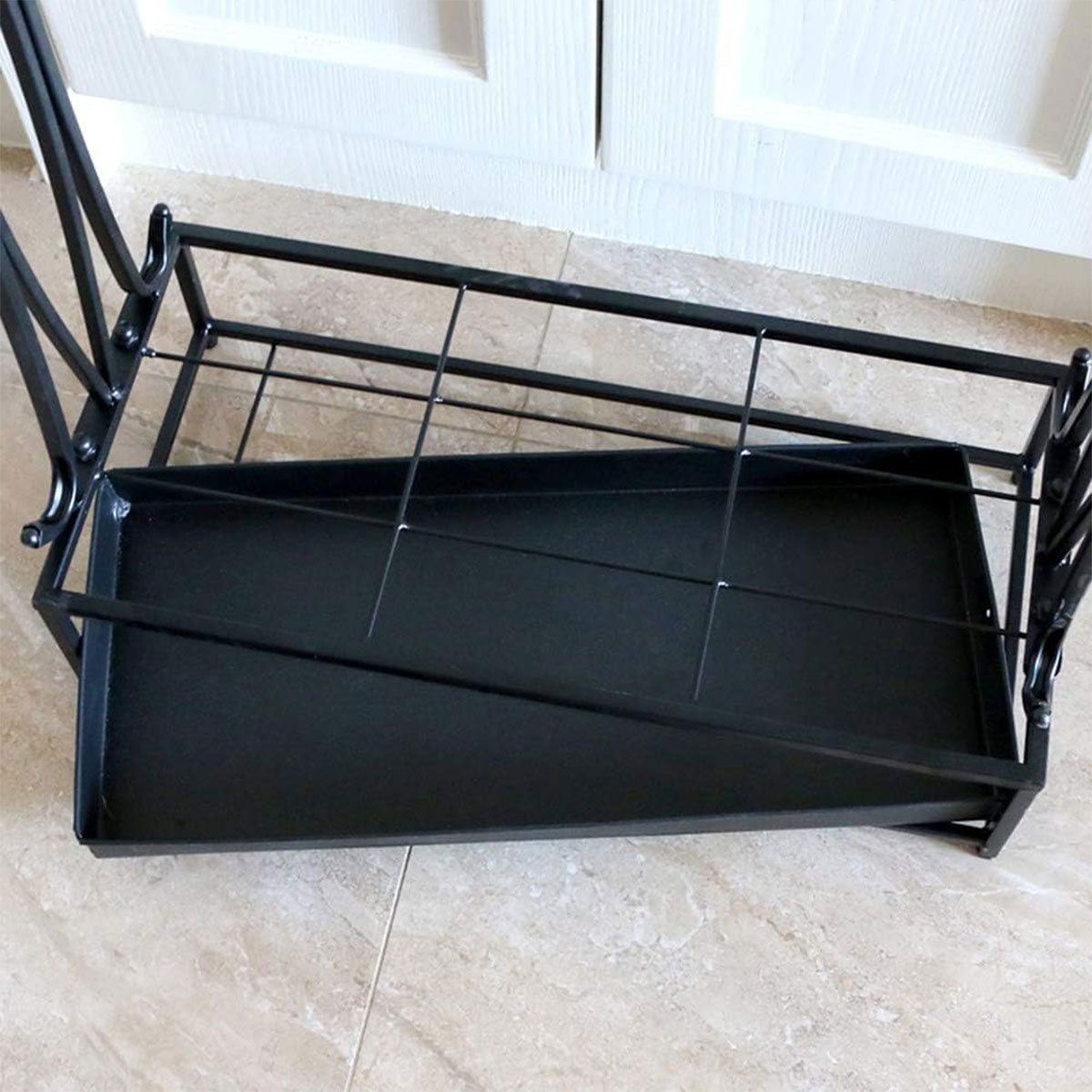 Wrought Iron Umbrella Storage Rack with Water Tray 50x24x70cm