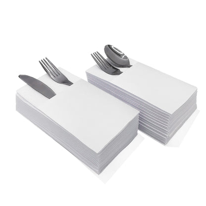 50/100PCS Disposable White Napkin Set Knife Fork Holder for Party Banquet Table