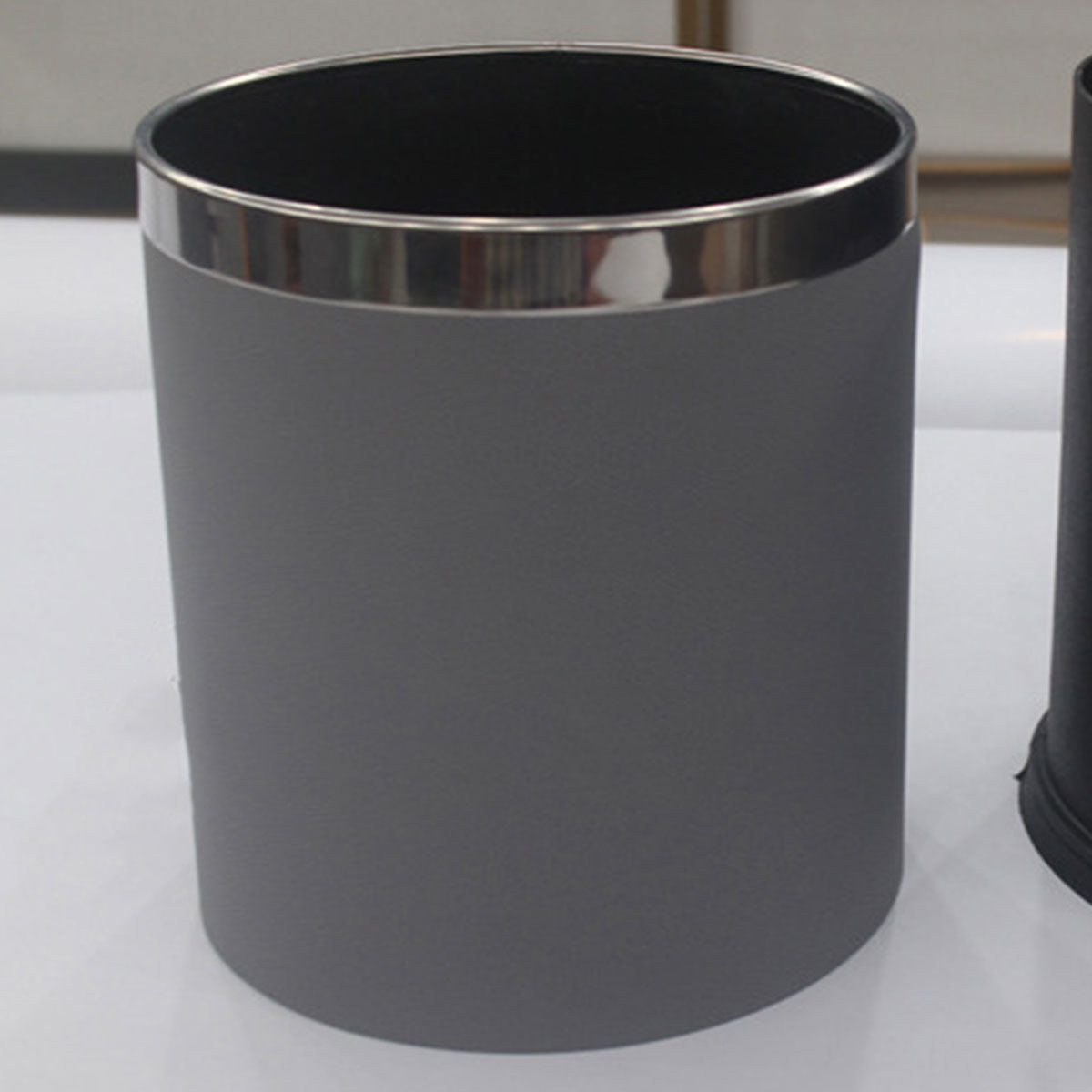 Leather Wastebasket with Metal Lining for Hotel and Office