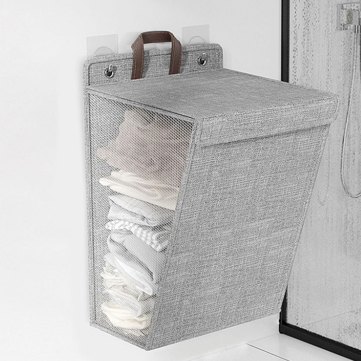 Foldable Wall Mounted Laundry Basket Breathable Mesh