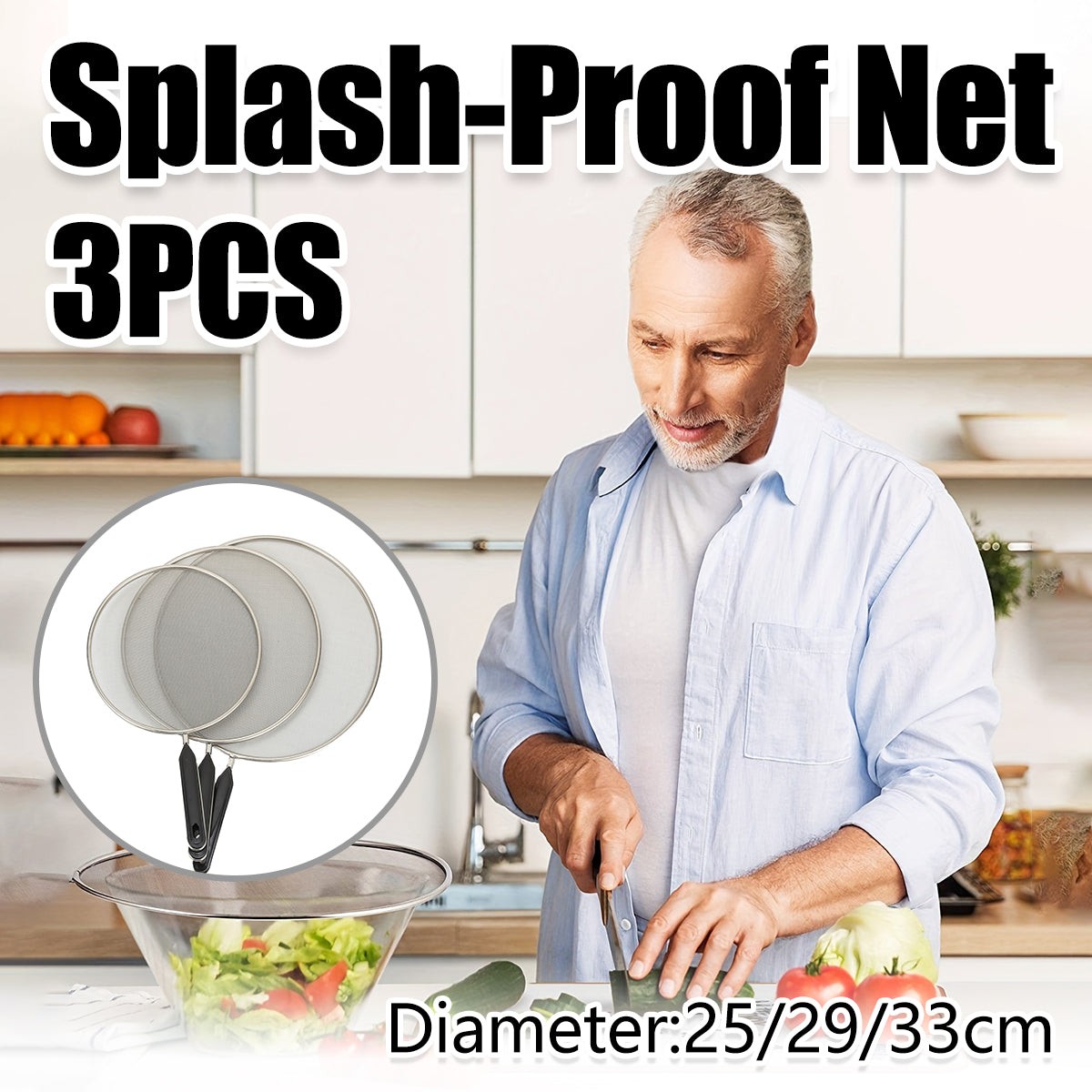 Splatter Screen 3 PCS Stainless Steel Mesh Guard for Frying Pan Oil Shield