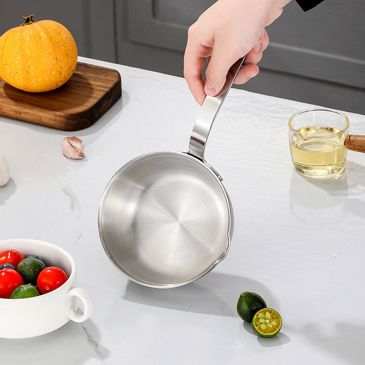 304 Stainless Steel Oil Splatter Proof Home Small Frying Pan for KitchenCooking