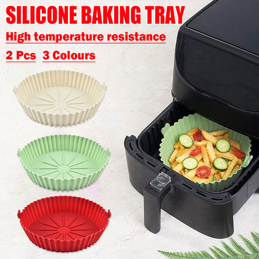2PCS Silicone Air Fryer Baking Pan Round Household Tray Reusable Non Stick AU
