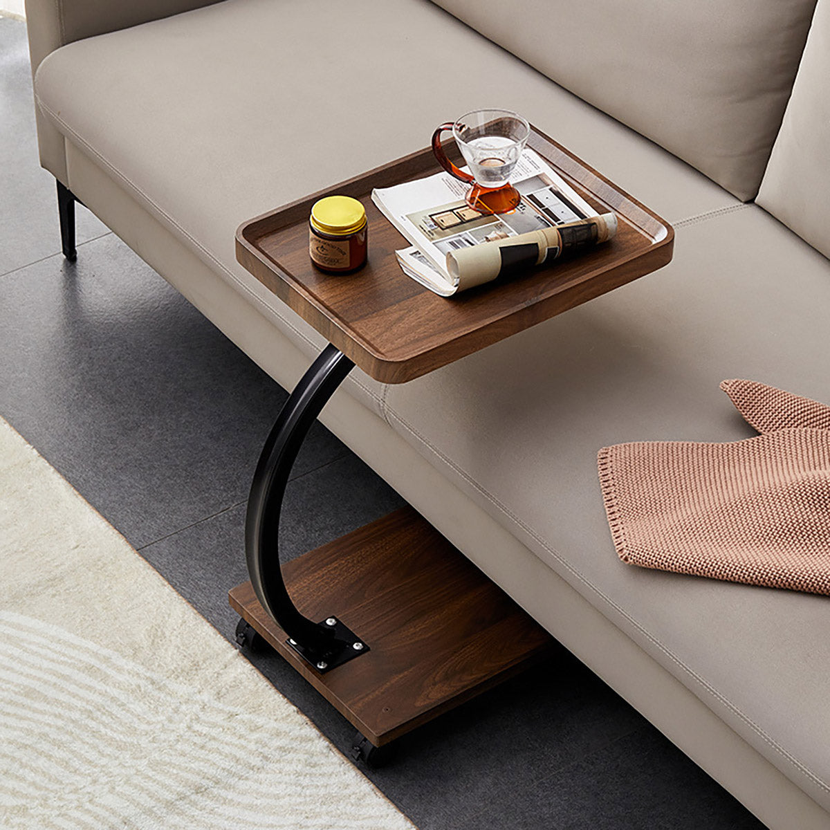 Movable Coffee Side Table Laptop Desk Bedside Sofa Tea End Table Wooden Metal