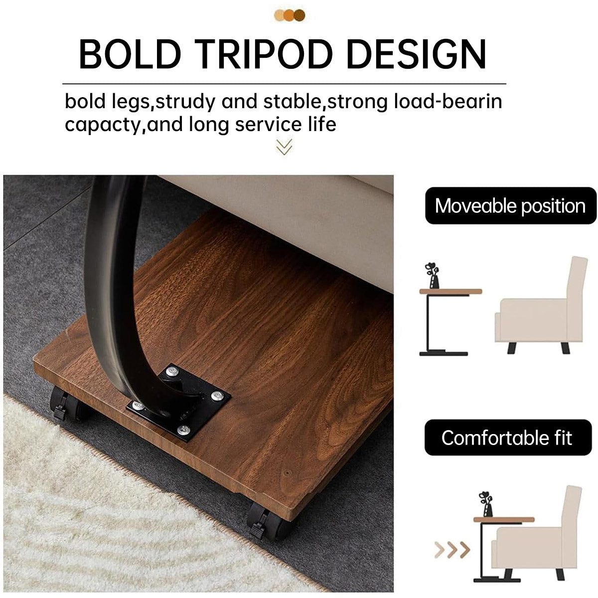 Movable Coffee Side Table Laptop Desk Bedside Sofa Tea End Table Wooden Metal