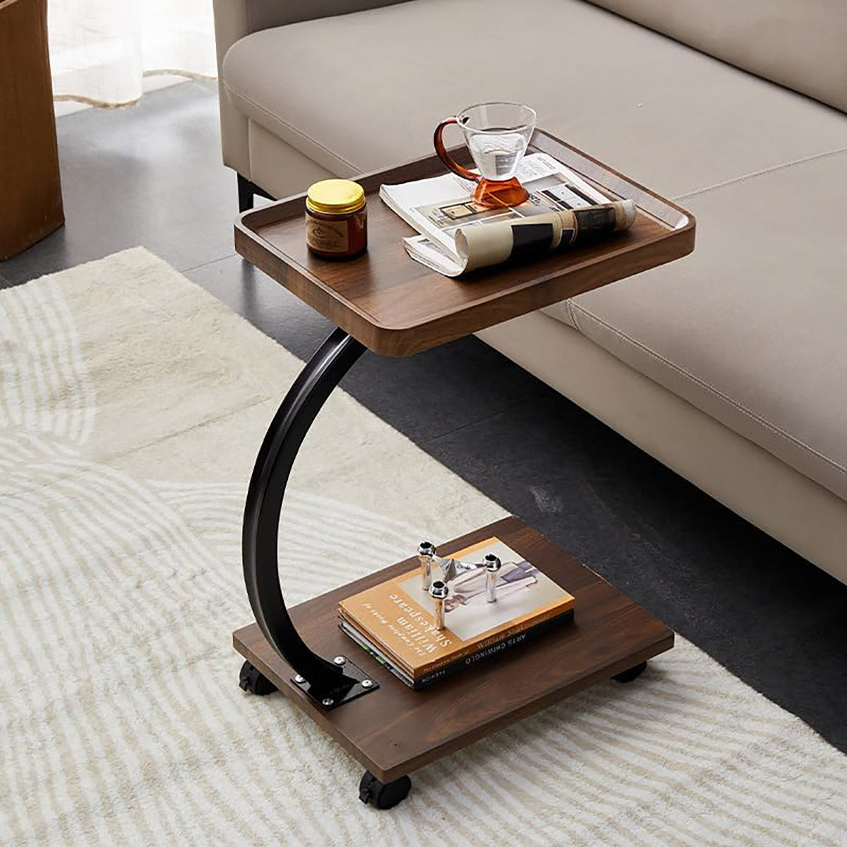 Movable Coffee Side Table Laptop Desk Bedside Sofa Tea End Table Wooden Metal
