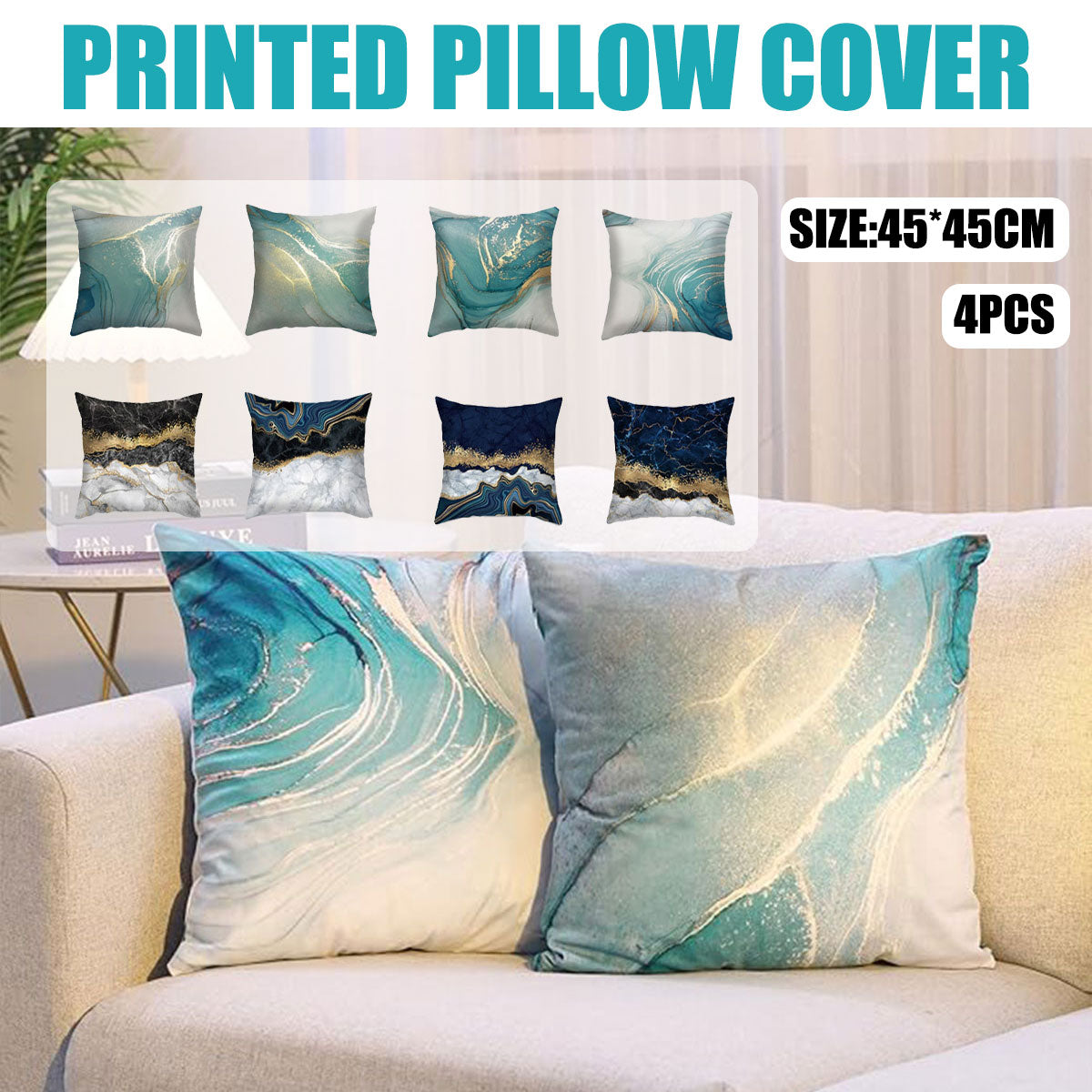 New 4PCS Home Printed Pillow Cases Decorative Cushion Covers Sofa Pillow Covers