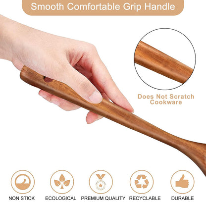 2pcs Wooden Frying Spatula Long Handle Stir Fry Spatula Kitchen Cooking Utensils