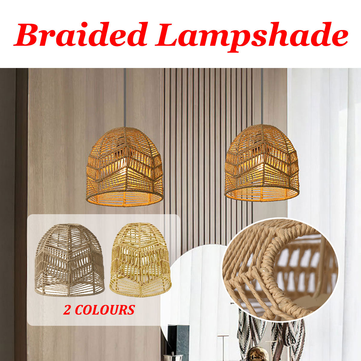 Paper Rope Pendant Light Chinese Style Rattan-Like Lampshade