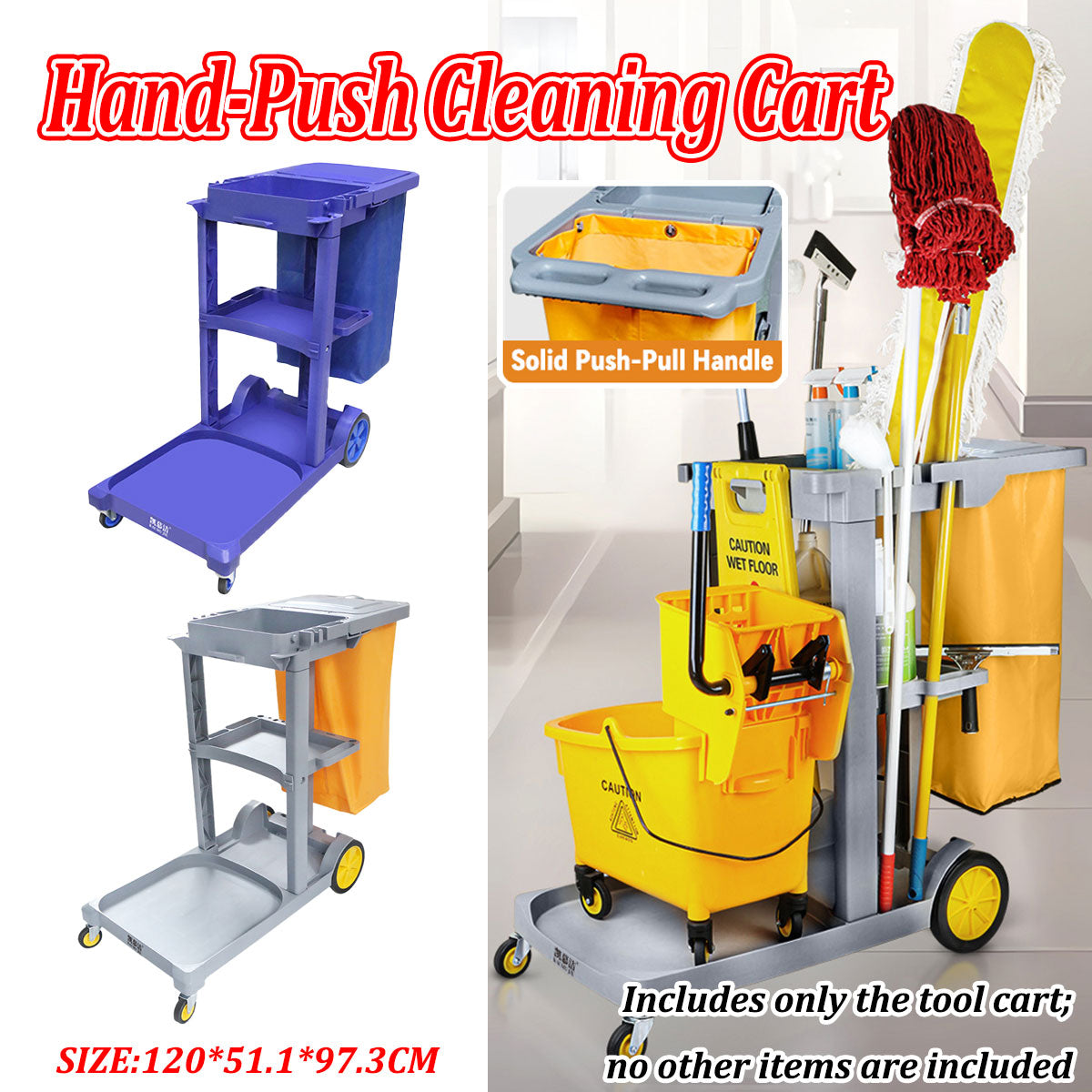 Multi-Functional Cleaning Trolley Cart with Hanging Bag