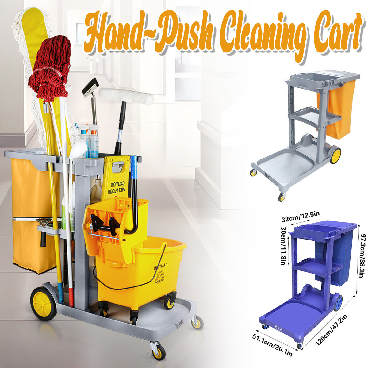 Multi-Functional Cleaning Trolley Cart with Hanging Bag