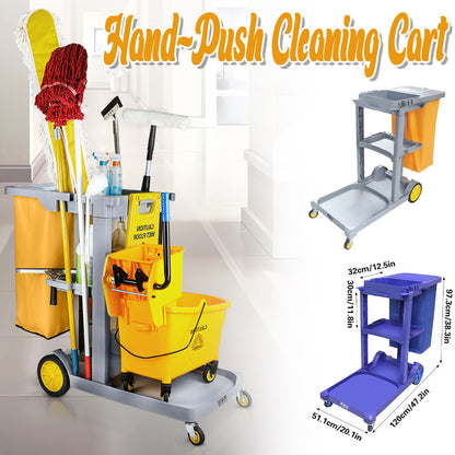 Multi-Functional Cleaning Trolley Cart with Hanging Bag