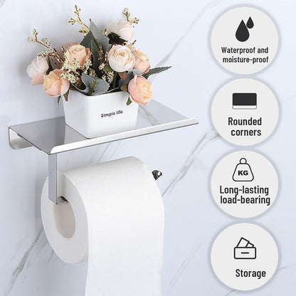 304 Stainless Steel Toilet Paper Holder Non-perforated Roll with Phone Rack AU