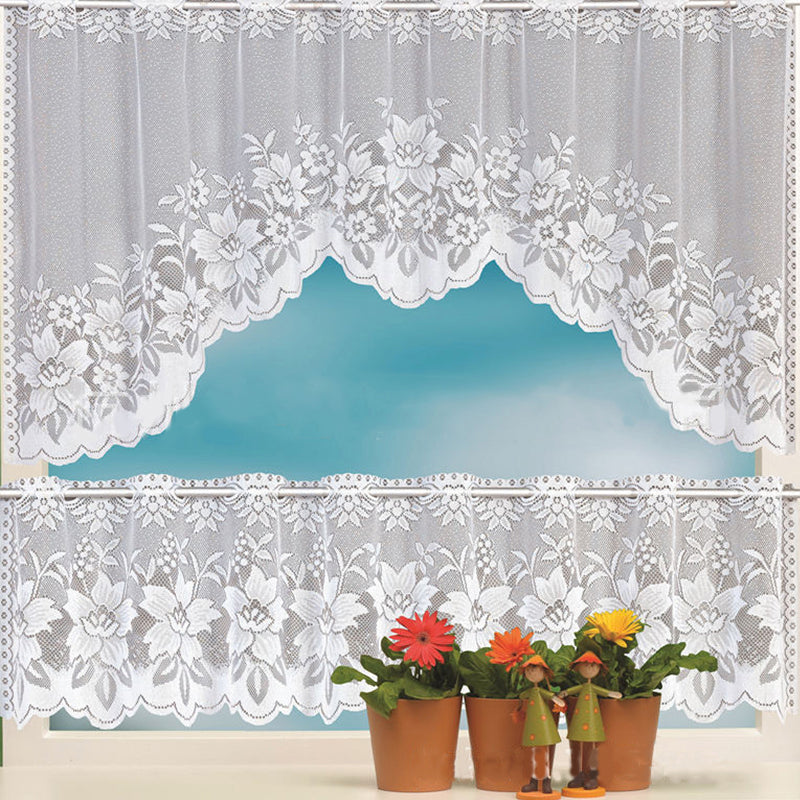 2PCS/Set White Lace Kitchen Home Window Cafe Curtain w Scallope Edge 160cm Wide