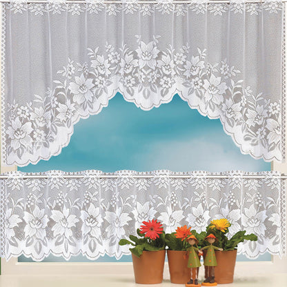 2PCS/Set White Lace Kitchen Home Window Cafe Curtain w Scallope Edge 160cm Wide