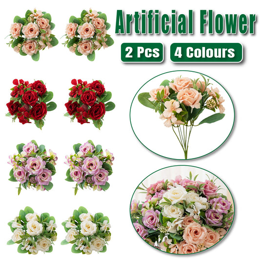 2Pcs Simulation Rose Bouquet Home Decoration Artificial Flower Arrangement Set