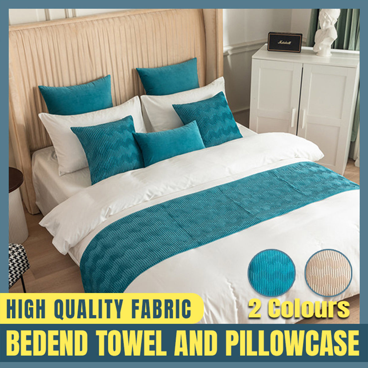 Velvet Bed Runner and Cushion Cover in 8 Options – Product View 2