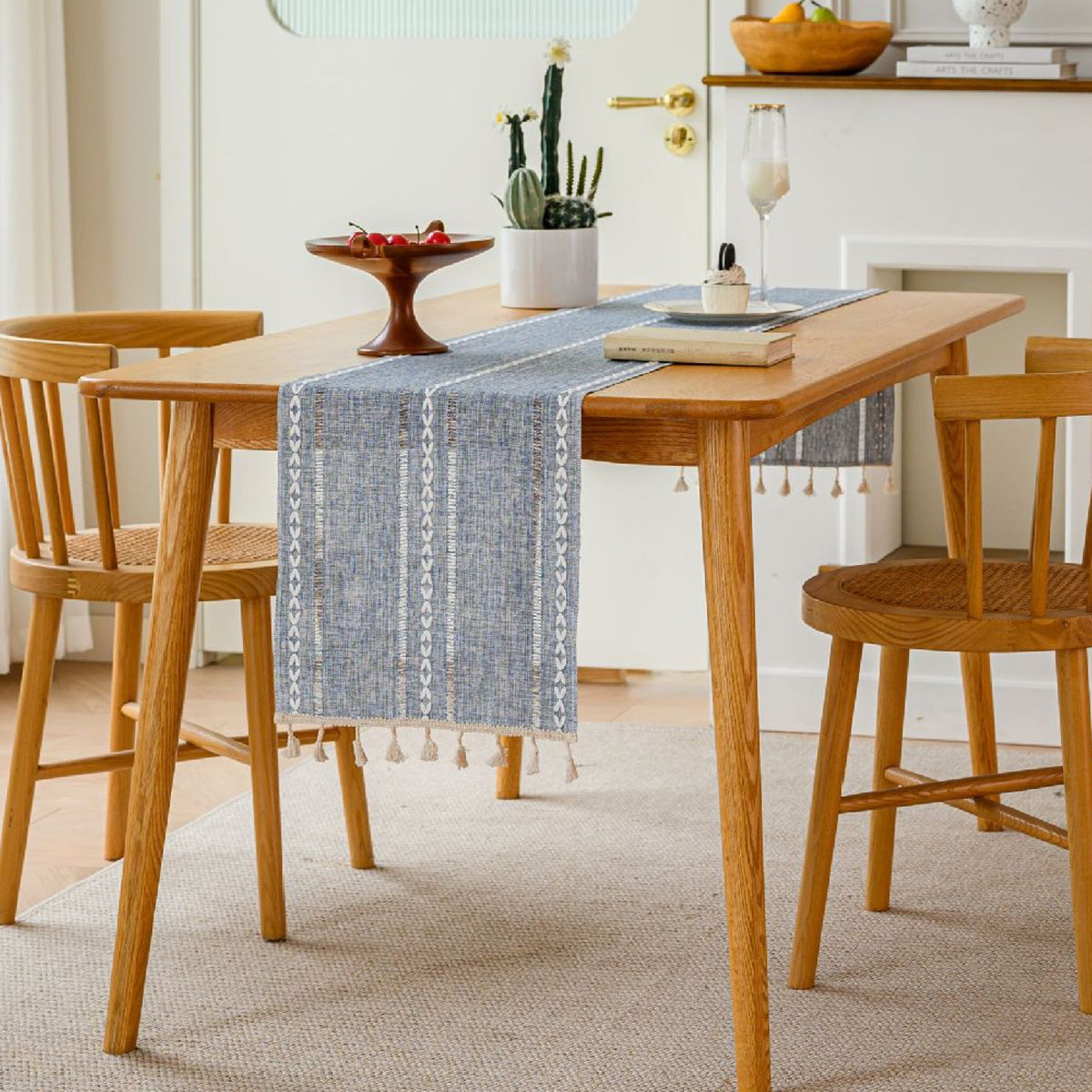 Woven Solid Color Tablecloth with Fringe Hollow Design Home Dining Room Decor